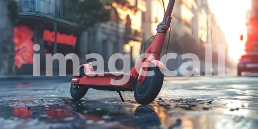 Urban Commuting: Electric Scooter in Cityscape, Modern Mobility: Electric Scooter on Urban Street - Ai Generated