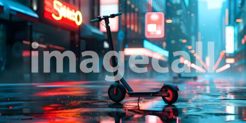 Urban Commuting: Electric Scooter in Cityscape, Modern Mobility: Electric Scooter on Urban Street - Ai Generated