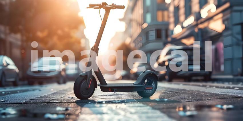 Urban Commuting: Electric Scooter in Cityscape, Modern Mobility: Electric Scooter on Urban Street - Ai Generated