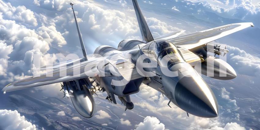 Skyward Soar: Fighter Jet in Flight Background, Aerial Dominance: Fighter Jet Soaring Above - Ai Generated