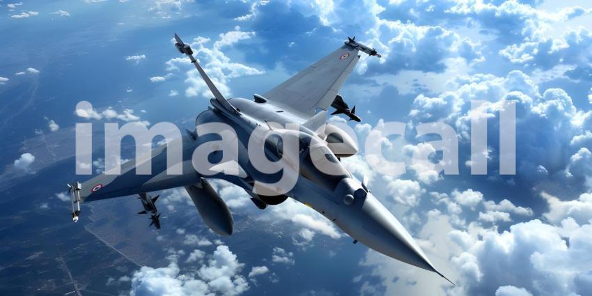 Skyward Soar: Fighter Jet in Flight Background, Aerial Dominance: Fighter Jet Soaring Above - Ai Generated