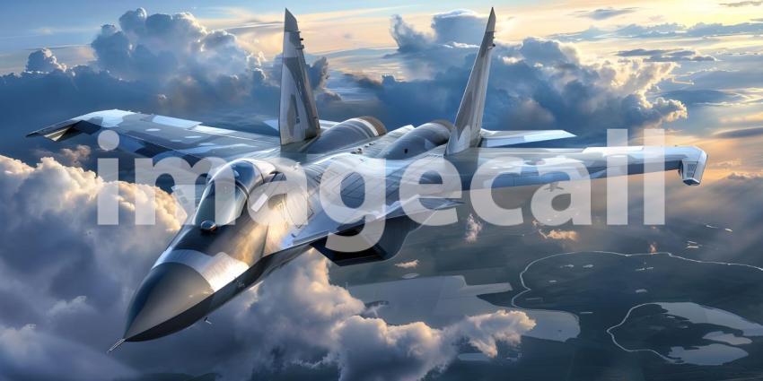 Skyward Soar: Fighter Jet in Flight Background, Aerial Dominance: Fighter Jet Soaring Above - Ai Generated