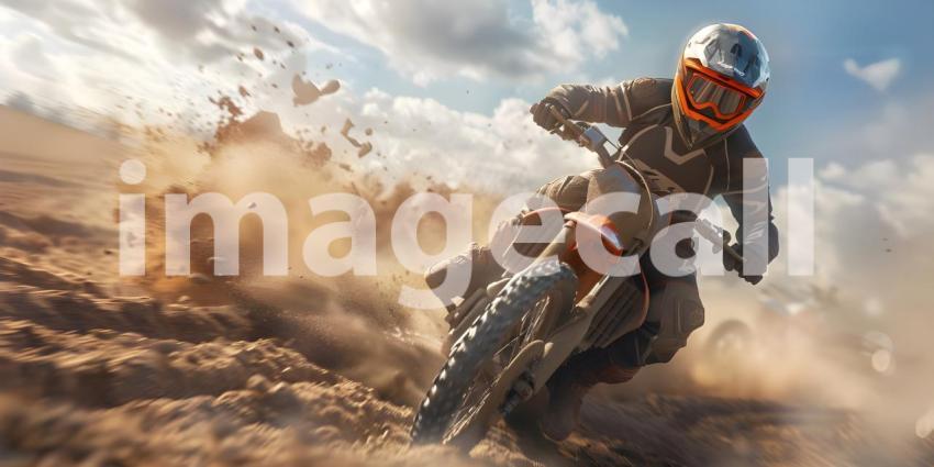 Motocross Rider riding on Sand track - Ai Generated