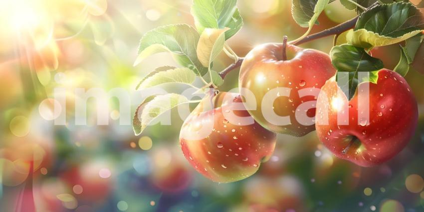 Fresh Apples with Blurred Background, Natural Apple Display Against Blurry Backdrop - Ai Generated