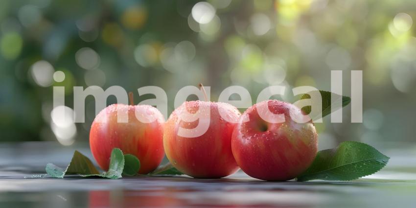 Fresh Apples with Blurred Background, Natural Apple Display Against Blurry Backdrop - Ai Generated