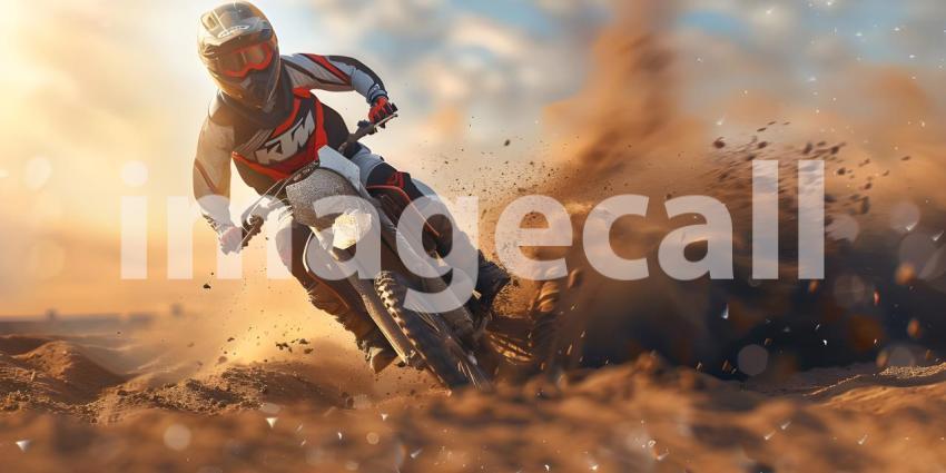 Motocross Rider riding on Sand track - Ai Generated