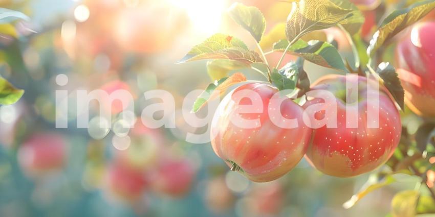 Fresh Apples with Blurred Background, Natural Apple Display Against Blurry Backdrop - Ai Generated
