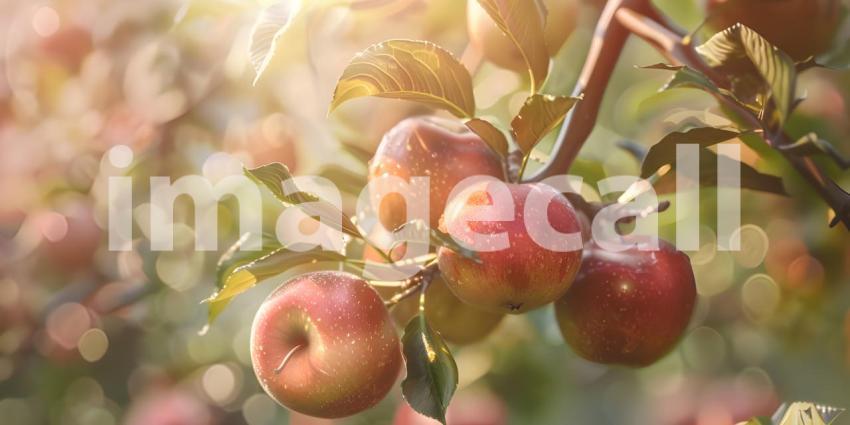 Fresh Apples with Blurred Background, Natural Apple Display Against Blurry Backdrop - Ai Generated