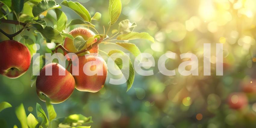Fresh Apples with Blurred Background, Natural Apple Display Against Blurry Backdrop - Ai Generated