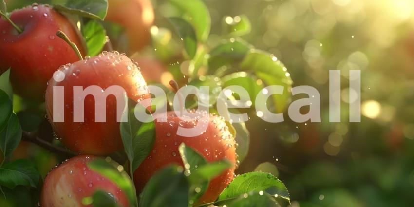 Fresh Apples with Blurred Background, Natural Apple Display Against Blurry Backdrop - Ai Generated