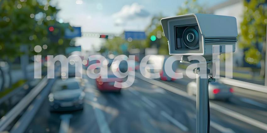 Radar speed control camera on the road with blurred Background - Ai Generated