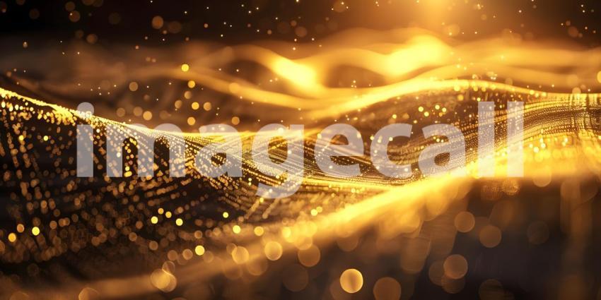 Abstract Light Wave on a Shiny Gold Background - Ai Generated