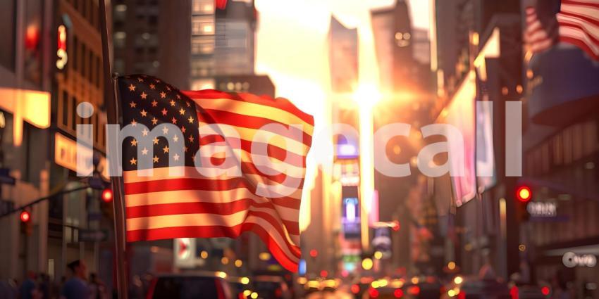 American flag for Independence in the city with blur background - Ai Generated