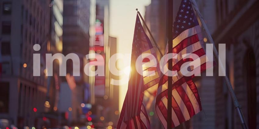 American flag for Independence in the city with blur background - Ai Generated