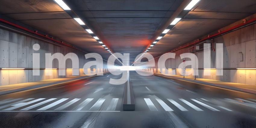 Architectural tunnel on highway with empty asphalt road background - Ai Generated