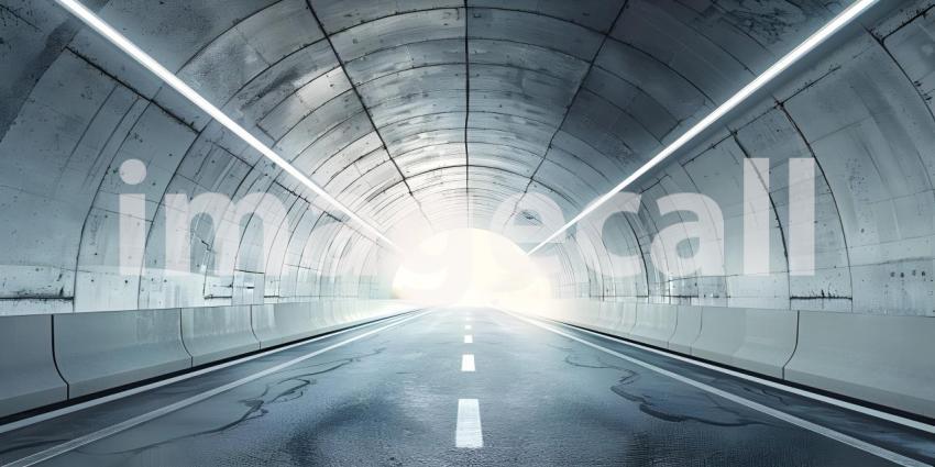Architectural tunnel on highway with empty asphalt road background - Ai Generated