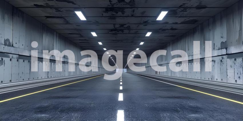 Architectural tunnel on highway with empty asphalt road background - Ai Generated