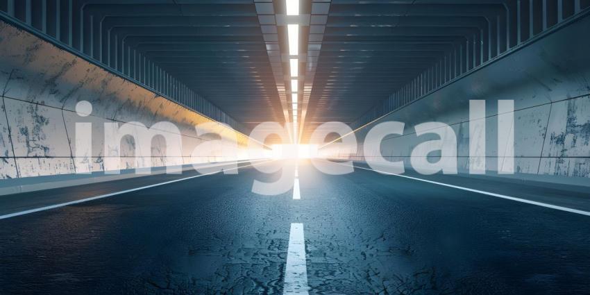 Architectural tunnel on highway with empty asphalt road background - Ai Generated