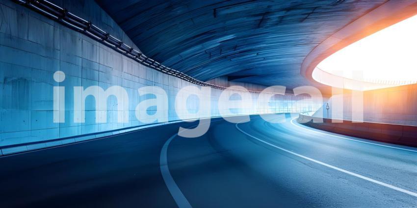 Architectural tunnel on highway with empty asphalt road background - Ai Generated