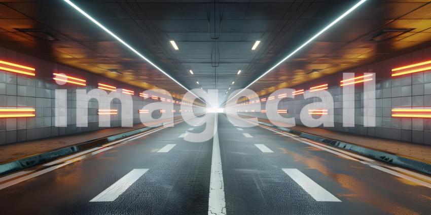 Architectural tunnel on highway with empty asphalt road background - Ai Generated