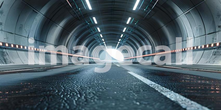Architectural tunnel on highway with empty asphalt road background - Ai Generated