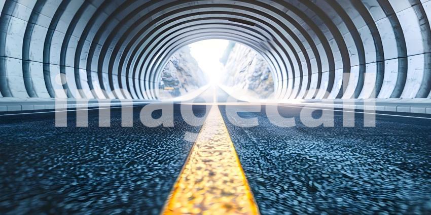 Architectural tunnel on highway with empty asphalt road background - Ai Generated