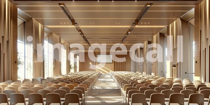 Elegant Conference Room Interior, Sophisticated Meeting Hall Setting, Stunning Venue for Conferences - Ai Generated