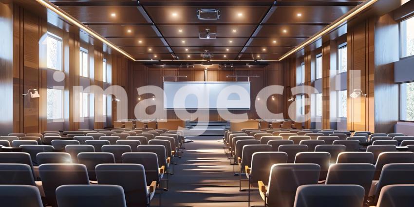 Elegant Conference Room Interior, Sophisticated Meeting Hall Setting, Stunning Venue for Conferences - Ai Generated