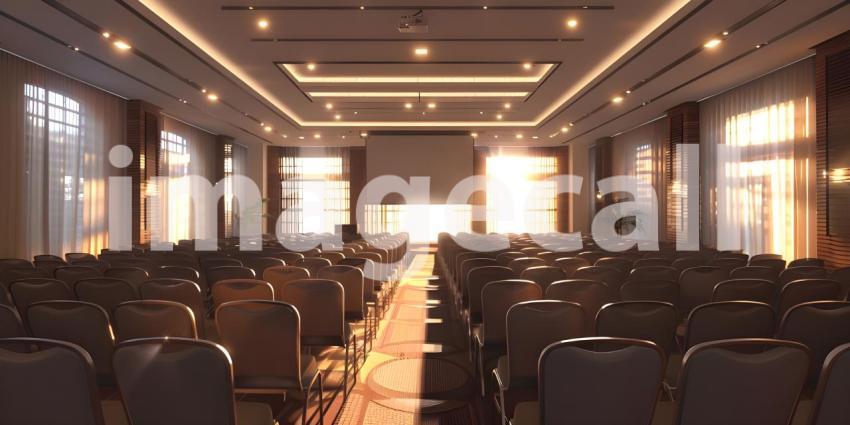 Elegant Conference Room Interior, Sophisticated Meeting Hall Setting, Stunning Venue for Conferences - Ai Generated