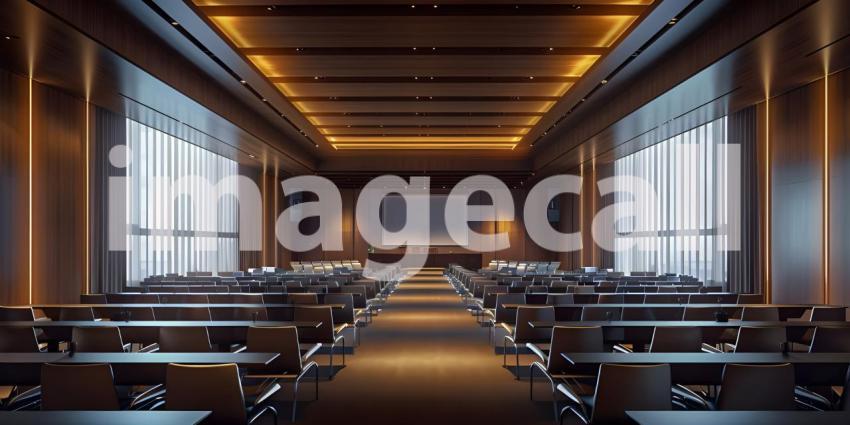 Elegant Conference Room Interior, Sophisticated Meeting Hall Setting, Stunning Venue for Conferences - Ai Generated