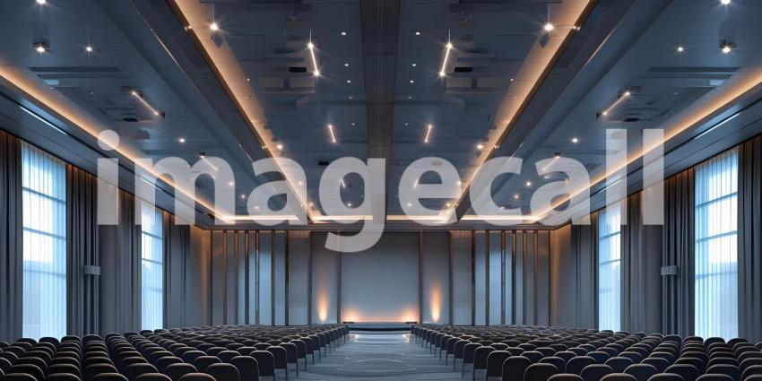 Elegant Conference Room Interior, Sophisticated Meeting Hall Setting, Stunning Venue for Conferences - Ai Generated