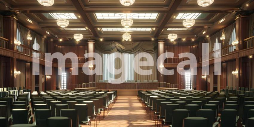 Elegant Conference Room Interior, Sophisticated Meeting Hall Setting, Stunning Venue for Conferences - Ai Generated