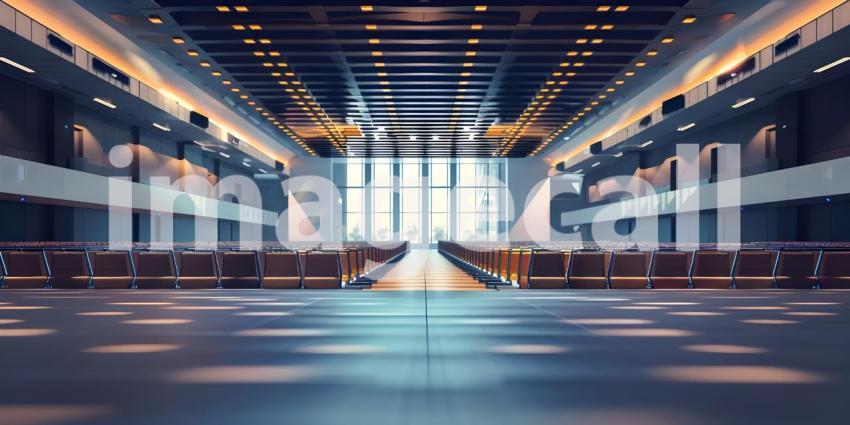 Elegant Conference Room Interior, Sophisticated Meeting Hall Setting, Stunning Venue for Conferences - Ai Generated