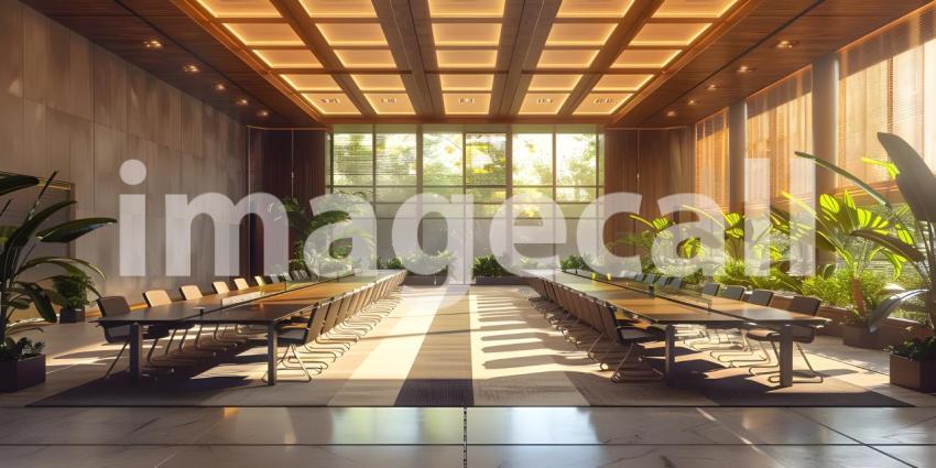 Elegant Conference Room Interior, Sophisticated Meeting Hall Setting, Stunning Venue for Conferences - Ai Generated