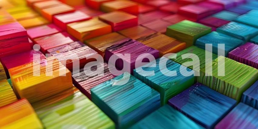 Colorful small wooden blocks aligned background - Ai Generated