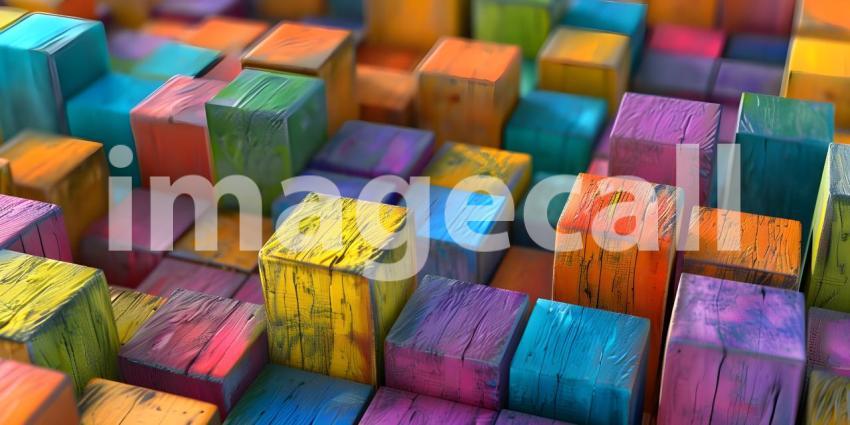 Colorful small wooden blocks aligned background - Ai Generated
