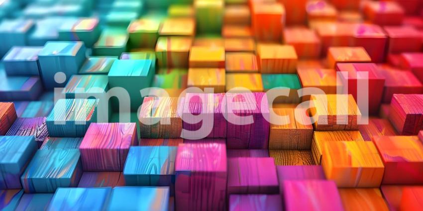 Colorful small wooden blocks aligned background - Ai Generated