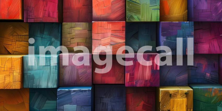 Colorful small wooden blocks aligned background - Ai Generated