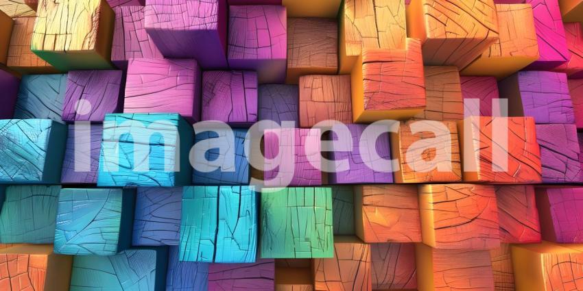 Colorful small wooden blocks aligned background - Ai Generated