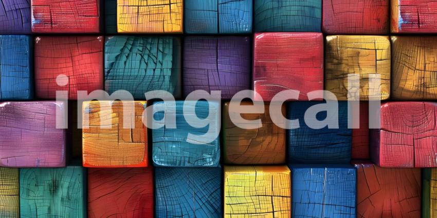 Colorful small wooden blocks aligned background - Ai Generated