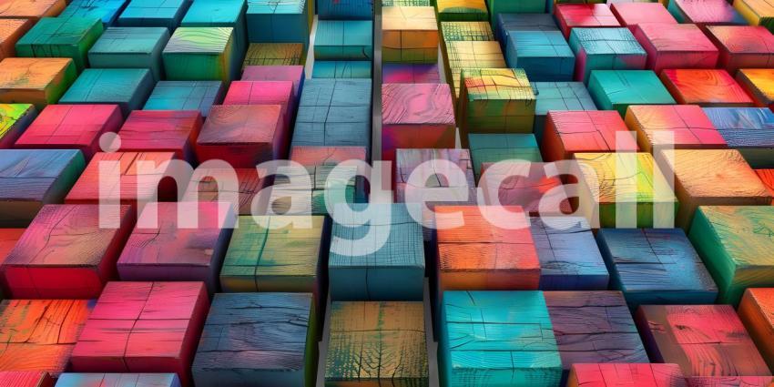 Colorful small wooden blocks aligned background - Ai Generated