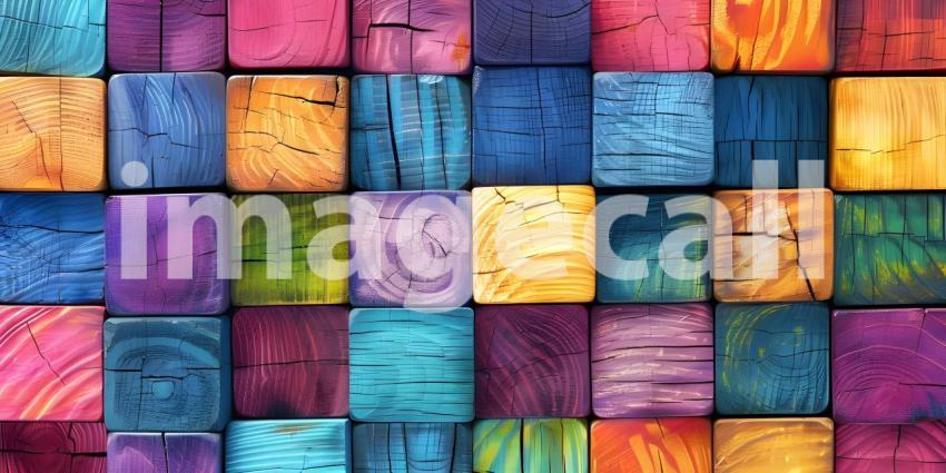 Colorful small wooden blocks aligned background - Ai Generated