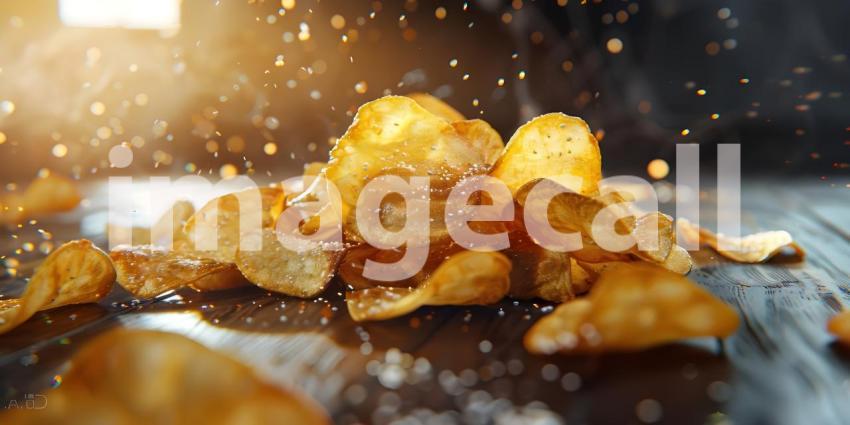 Crispy potato chips in Kitchen background - Ai Generated