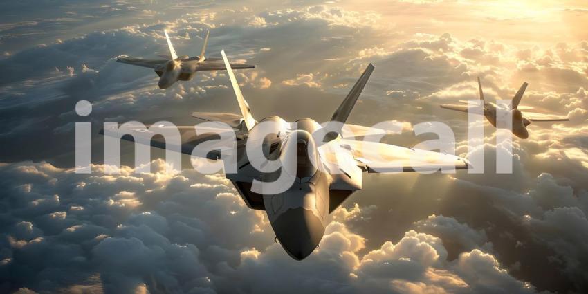 Fighter Jets Soaring in the Sky, Airborne Fighter Jets Scene, Aerial Background with Fighter Jets - Ai Generated