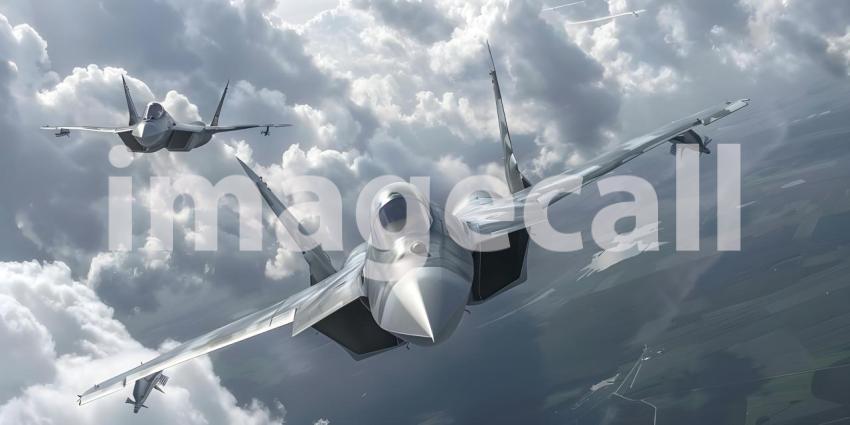 Fighter Jets Soaring in the Sky, Airborne Fighter Jets Scene, Aerial Background with Fighter Jets - Ai Generated