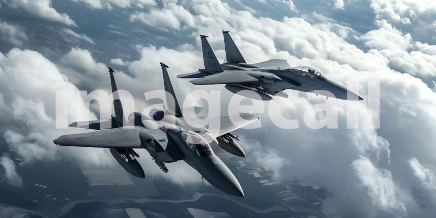 Fighter Jets Soaring in the Sky, Airborne Fighter Jets Scene, Aerial Background with Fighter Jets - Ai Generated