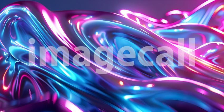 Vibrant Neon Waves Backdrop, Luminous Fluid Motion Background, Neon Flowing Waves Scene - Ai Generated