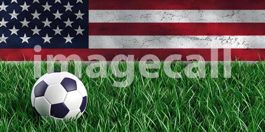 Football with the national flag of united states of America on grass background - Ai generated