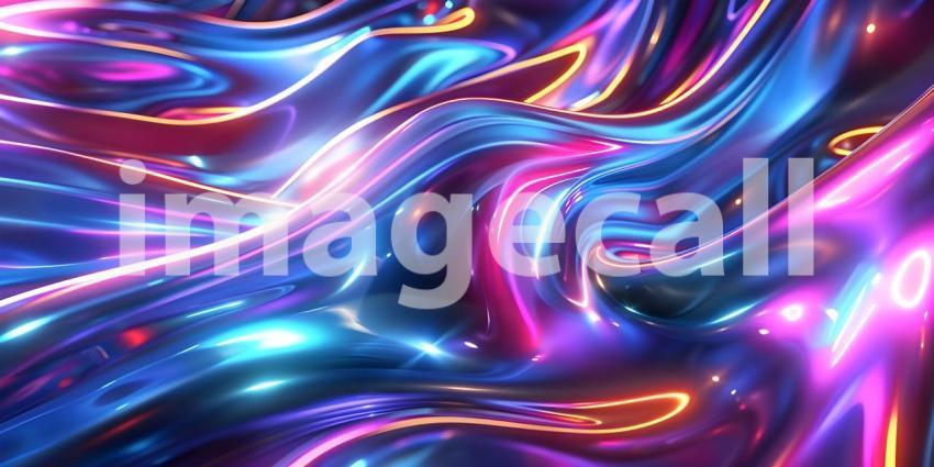 Vibrant Neon Waves Backdrop, Luminous Fluid Motion Background, Neon Flowing Waves Scene - Ai Generated