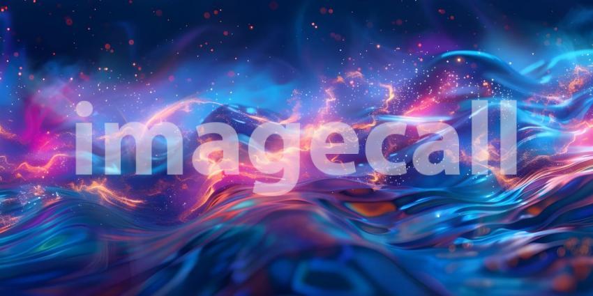Vibrant Neon Waves Backdrop, Luminous Fluid Motion Background, Neon Flowing Waves Scene - Ai Generated